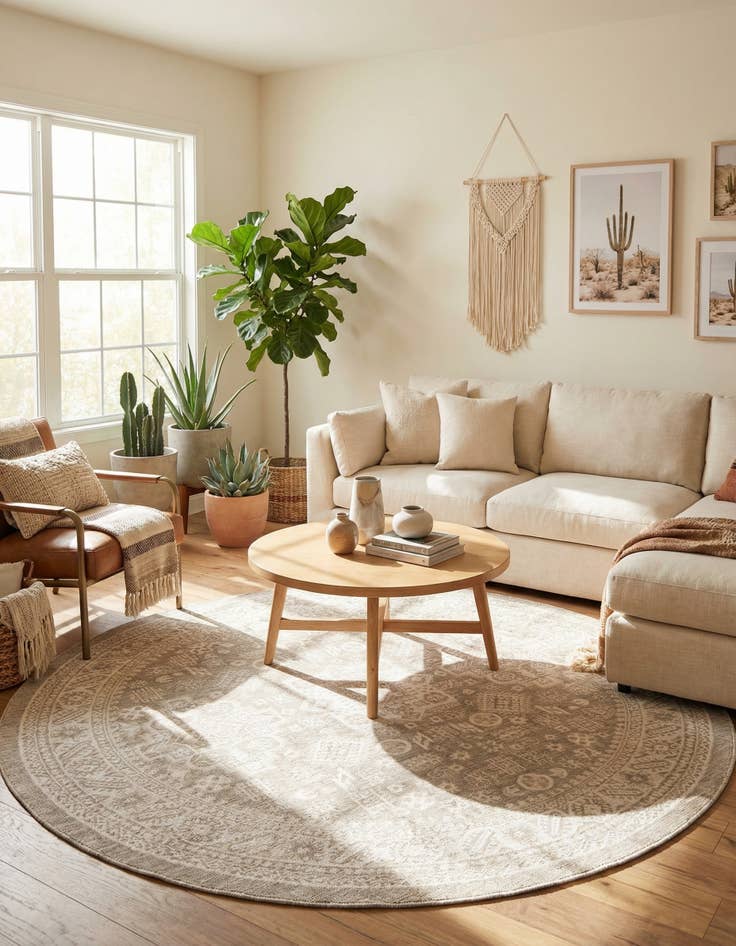 Detail image of 7' 10 x 7' 10 Easy-Clean Aztec Indoor / Outdoor Round Rug