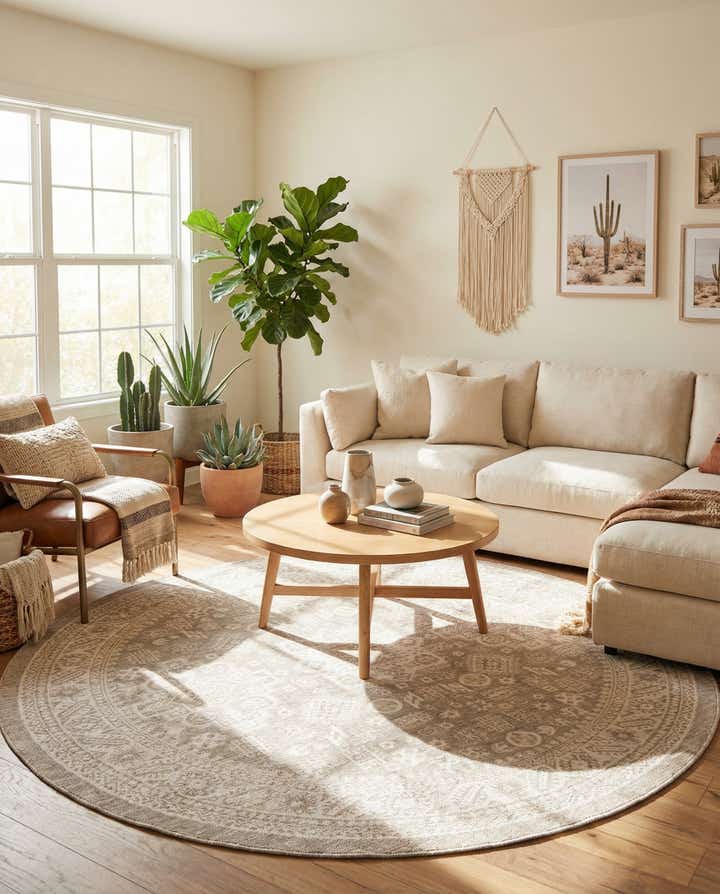 7' 10 x 7' 10 Easy-Clean Aztec Indoor / Outdoor Round Rug