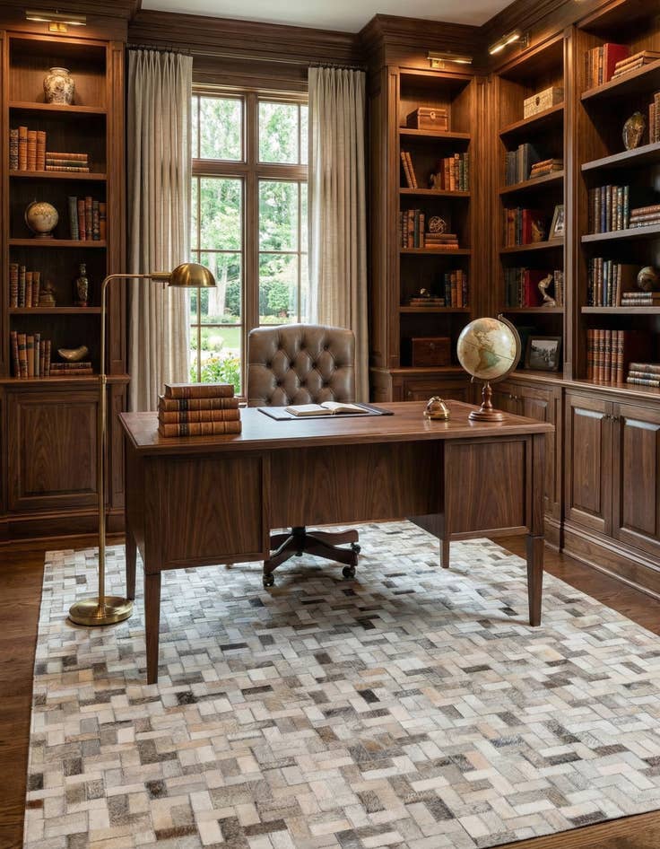 Detail image of  4' 8 x 6' 6 Cowhide Stocks Rug