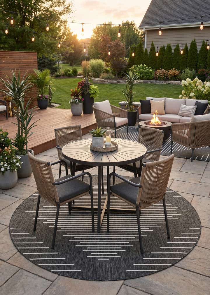 7' 10 x 7' 10 Easy-Clean Modern Indoor / Outdoor Round Rug