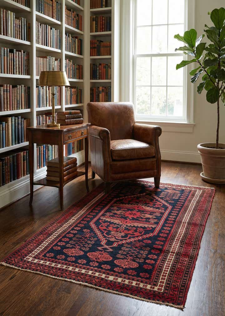 3' 7 x 6' Hand Knotted Balouch Oriental Wool Rug