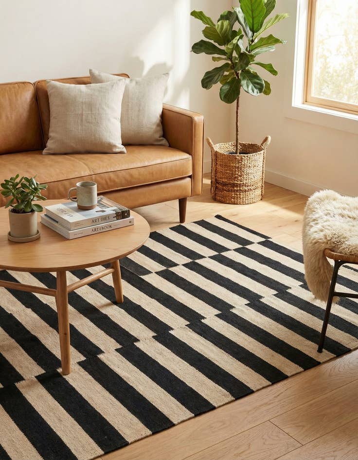 Detail image of 3' 4 x 4' 9  Hand Woven Kilim Modern Wool Rug