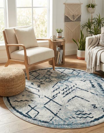 Ivory Gray Kamala Washable Round Rug