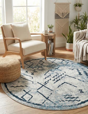 Ivory Gray Kamala Washable Round Rug
