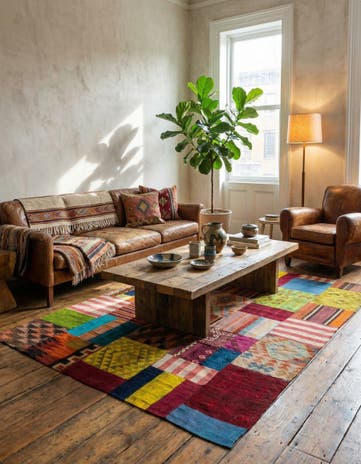 5' 7 x 8' Hand Woven Kilim Patchwork Wool Rug