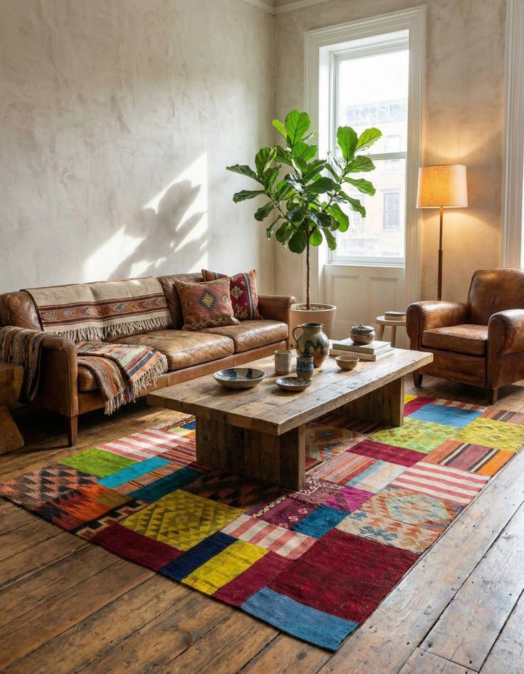 Detail image of 5' 7 x 8'  Hand Woven Kilim Patchwork Wool Rug