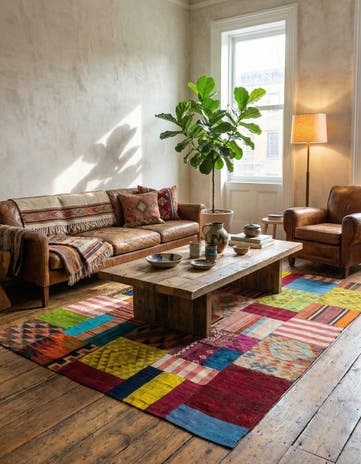 5' 7 x 8' Hand Woven Kilim Patchwork Wool Rug
