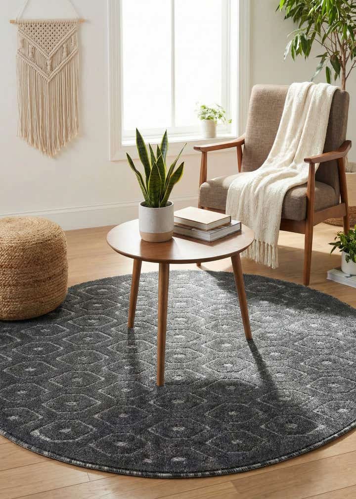 4' x 4' Easy-Clean Trellis Textured Indoor / Outdoor Round Rug