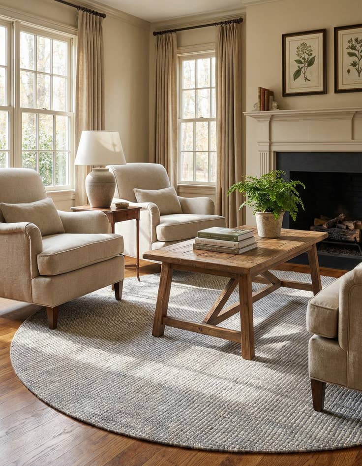 Detail image of  4' 1 x 4' 1  Hand Woven Jill Zarin English Manor Farmhouse Wool Round Rug