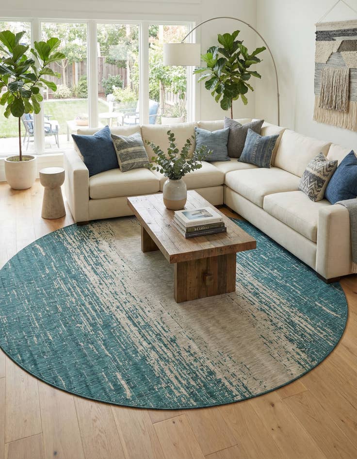 Detail image of 13' x 13'  Washable Modern Indoor / Outdoor Round Rug