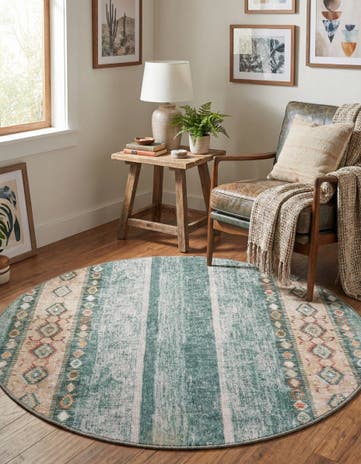Green Washable Timeless Round Rug