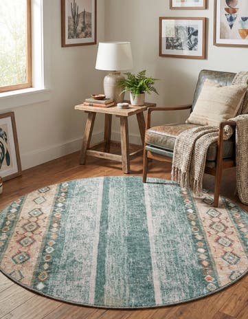 Green Washable Timeless Round Rug