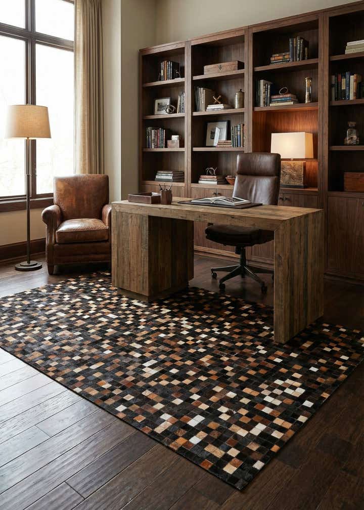 5' 1 x 8' 1 Cowhide Leather Rug