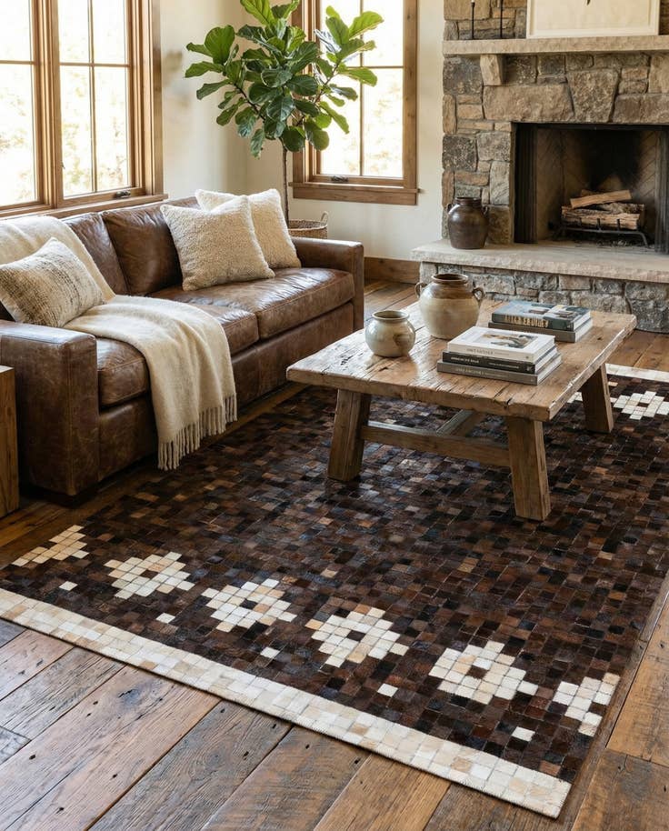 Detail image of 5' 2 x 8' Cowhide Stocks Rug