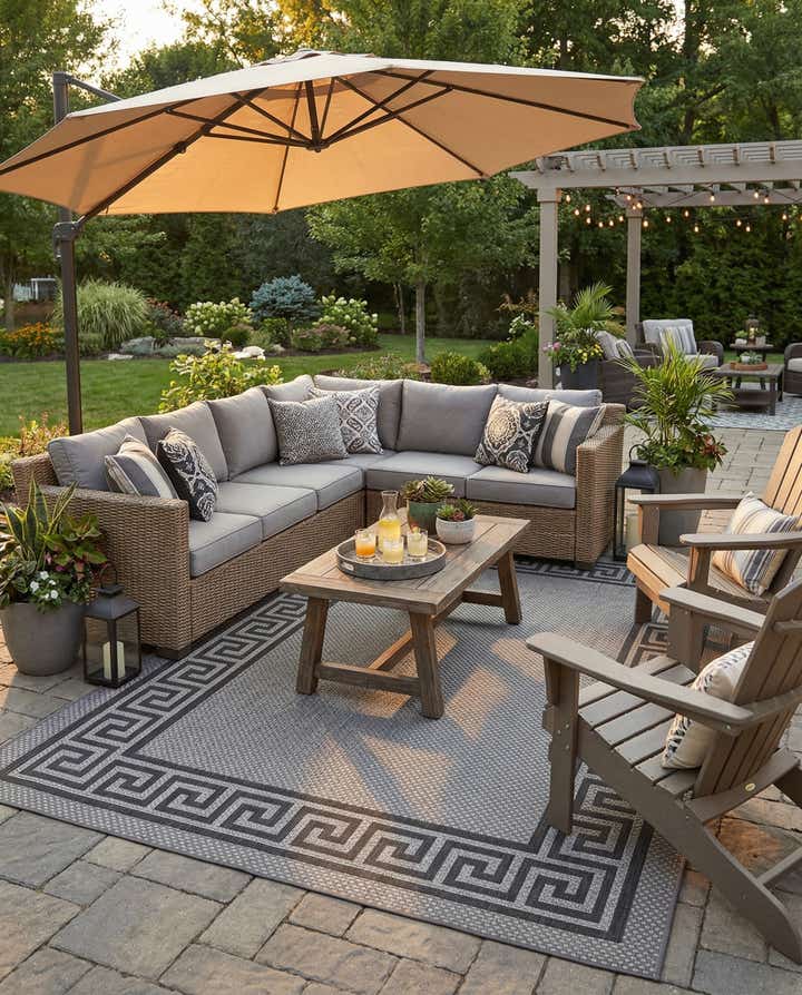 7' x 10' Easy-Clean Border Indoor / Outdoor Rug