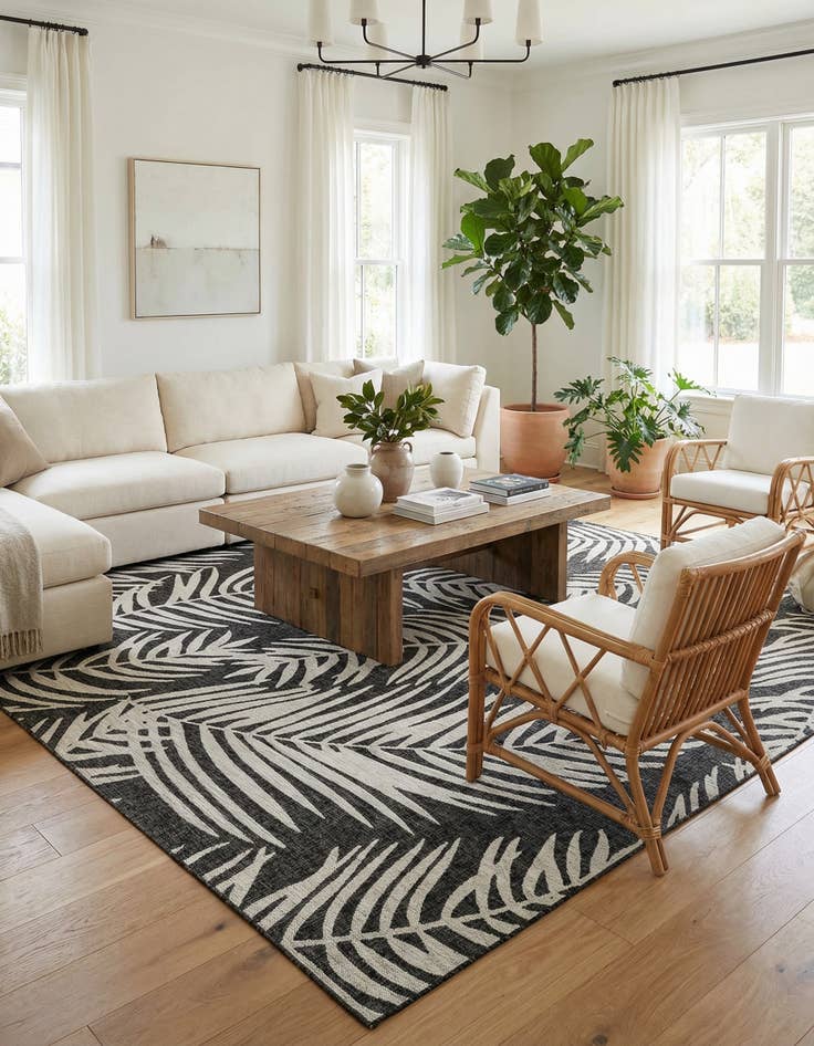 Detail image of 13' x 13'  Washable Botanical Indoor / Outdoor Square Rug