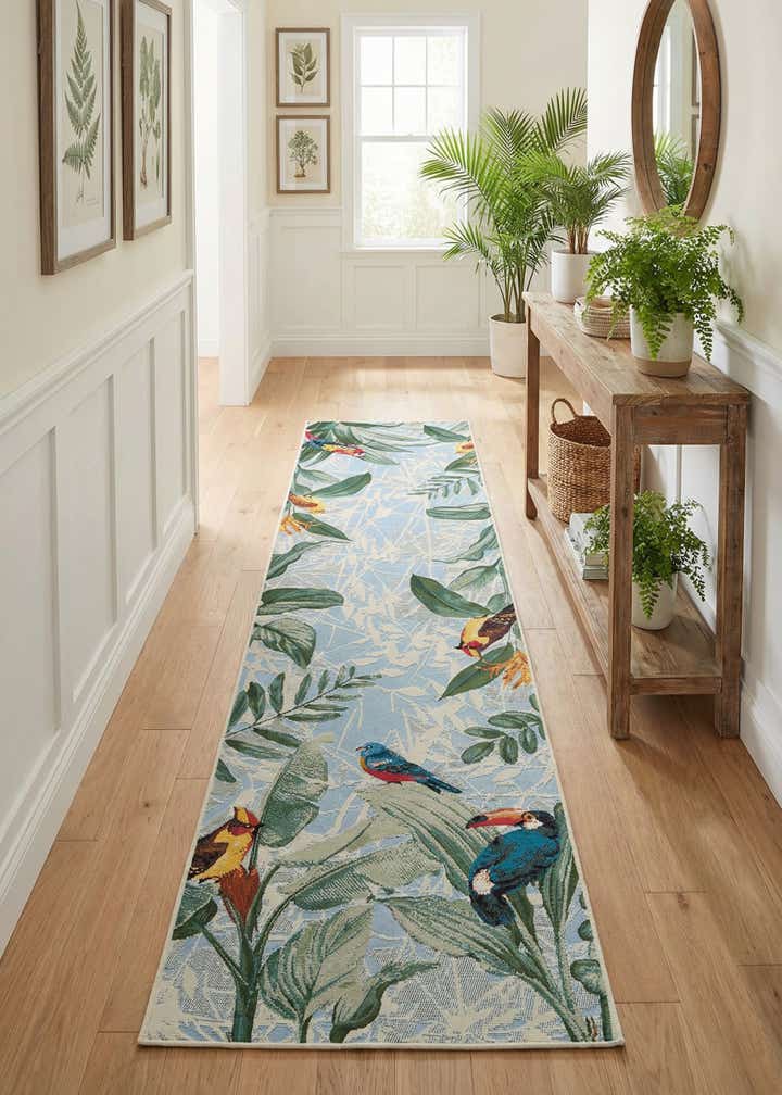 2' 7 x 11' Easy-Clean Botanical Indoor / Outdoor Runner Rug