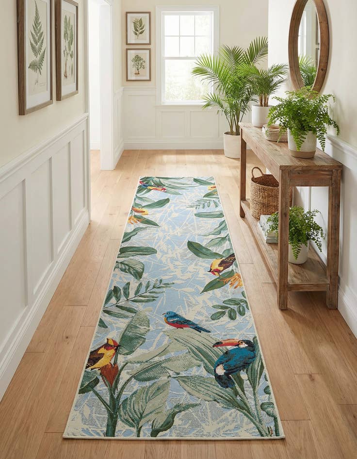 Detail image of  2' 7 x 11'  Washable Botanical Indoor / Outdoor Runner Rug