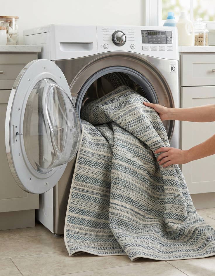 Detail image of 5' 3 x 8'  Washable Striped Indoor / Outdoor Rug