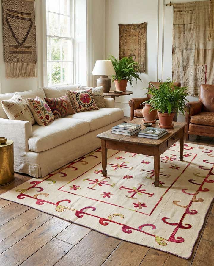 5' 7 x 7' 8 Hand Woven Kilim Suzani Wool Rug