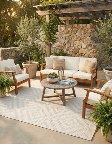 Beige and Ivory Easy-Clean Sabrina Soto Indoor / Outdoor Square Rug