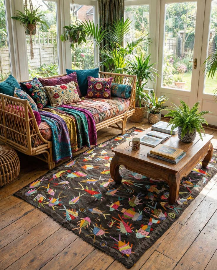 Detail image of 4' 9 x 6' 10 Hand Woven Kilim Suzani Wool Rug