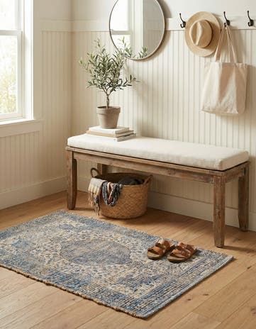 Blue Hand Woven Chenille Jute Rug