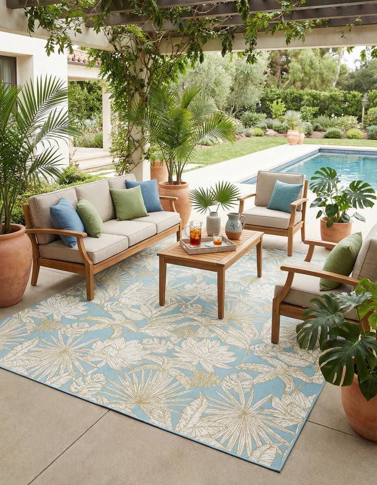 Detail image of 10' x 14' 2  Washable Botanical Indoor / Outdoor Rug