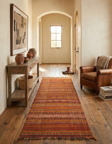 4' 3 x 10' 9 Hand Woven Kilim Fars Wool Runner Rug