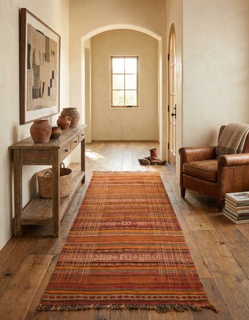 4' 3 x 10' 9 Hand Woven Kilim Fars Wool Runner Rug