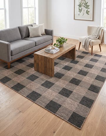 10' x 10' Easy-Clean Checkered Indoor / Outdoor Square Rug