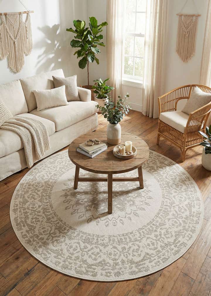 6' x 6' Easy-Clean Traditional Indoor / Outdoor Round Rug