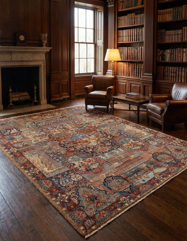 Detail image of 9' 6 x 12' 7  Hand Knotted Kashmar Persian Wool Rug