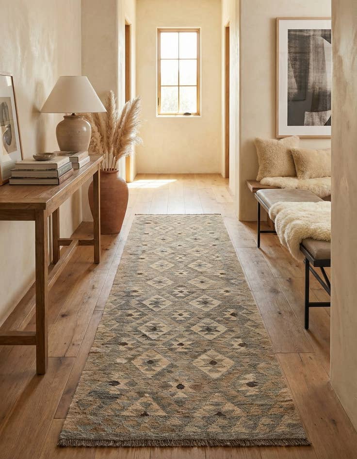 Detail image of 2' 9 x 9' 9  Hand Woven Kilim Maymana Wool Runner Rug