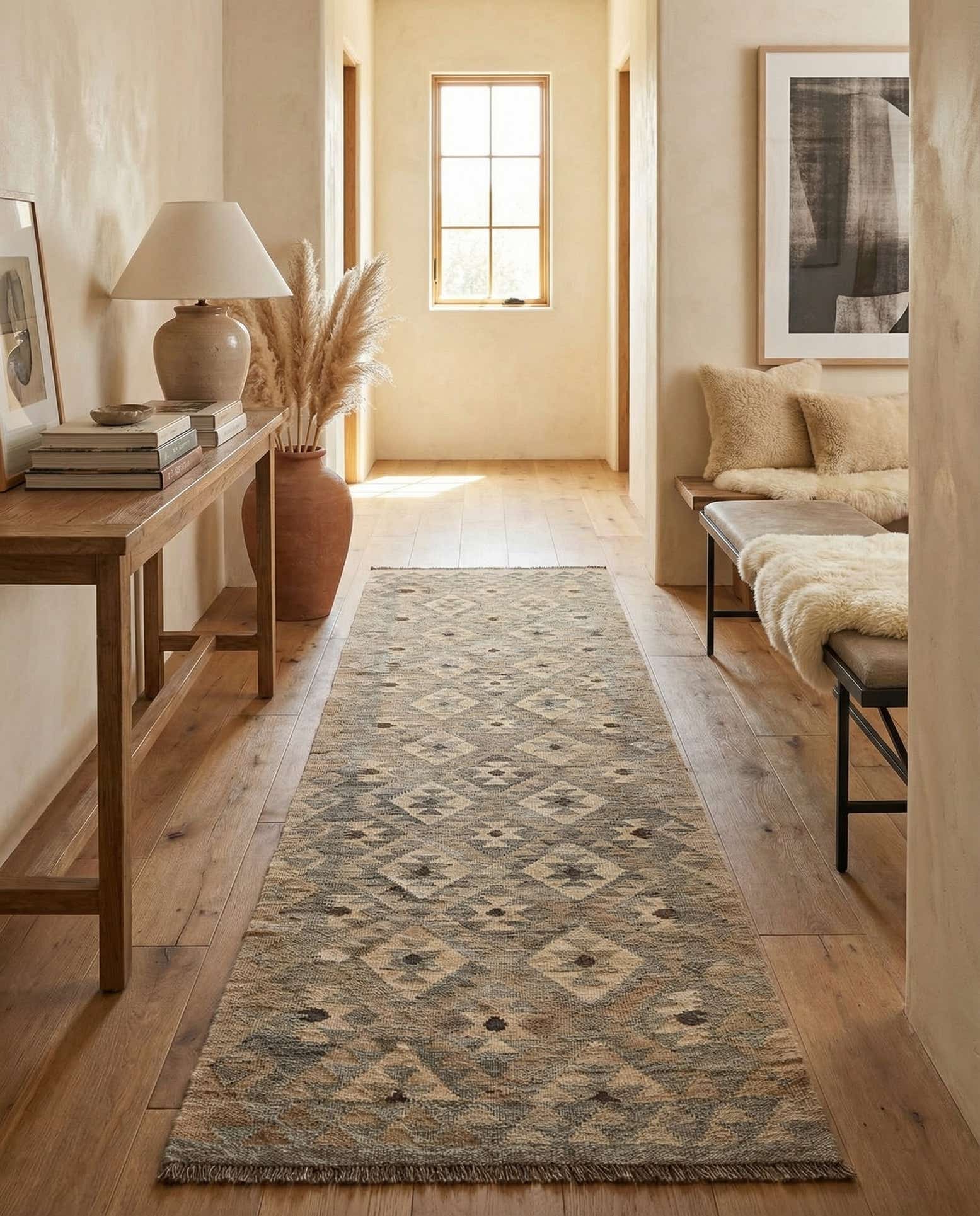 2' 9 x 9' 9 Hand Woven Kilim Maymana Wool Runner Rug