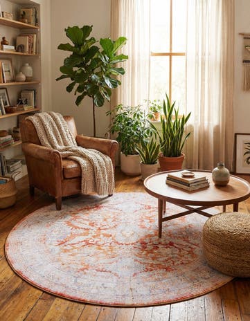 Rust Red Washable Timeless Round Rug