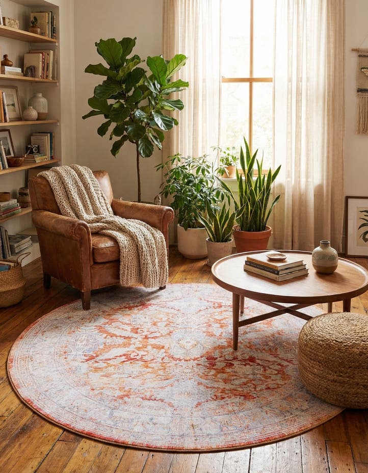 7' 7 x 7' 7 Washable Timeless Round Rug