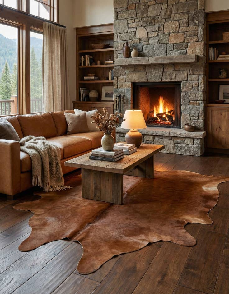 Detail image of 6' 6 x 7' 1 Cowhide Leather Rug