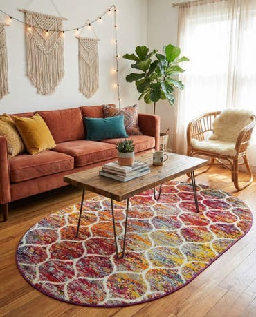  3' x 5' 3 Lattice Frieze Oval Rug