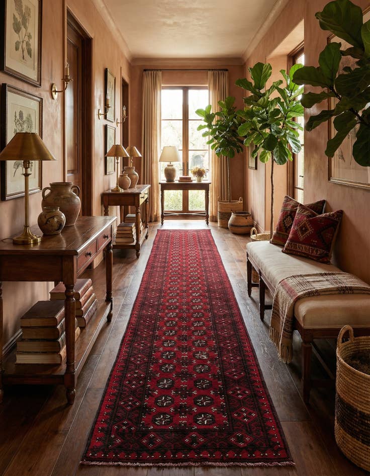 Detail image of 2' 6 x 18' 8  Hand Knotted Afghan Akhche Wool Runner Rug