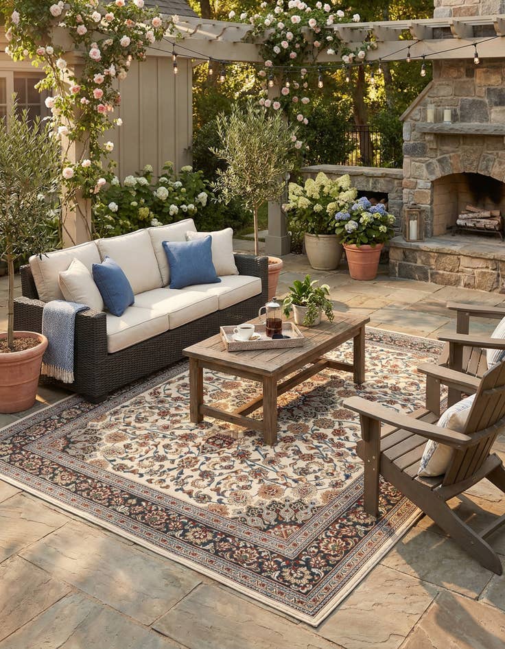 Detail image of  7' 10 x 10'  Washable Traditional Indoor / Outdoor Rug