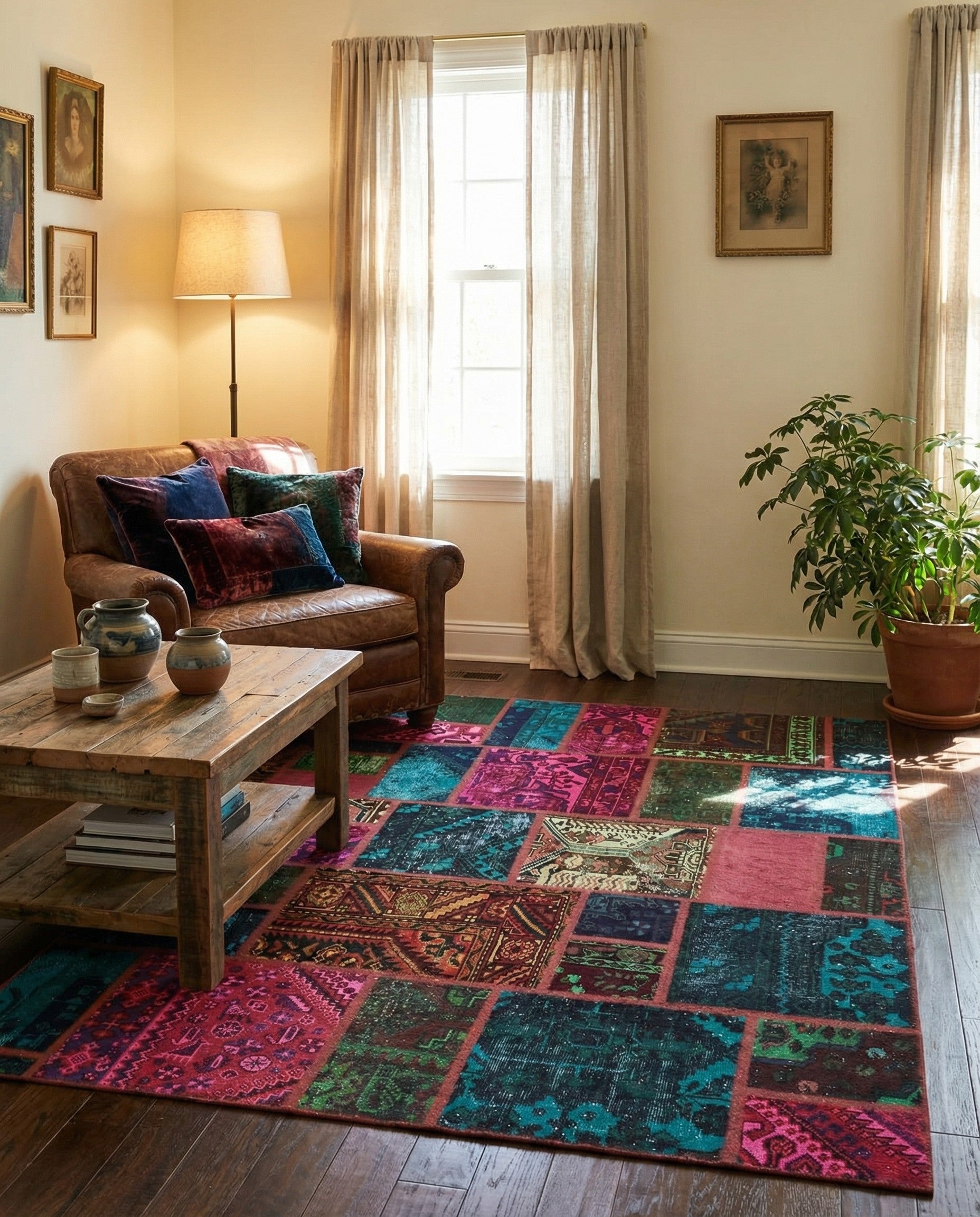 185cm x 225cm anudado a mano Ultra Vintage Alfombra Persa Lana