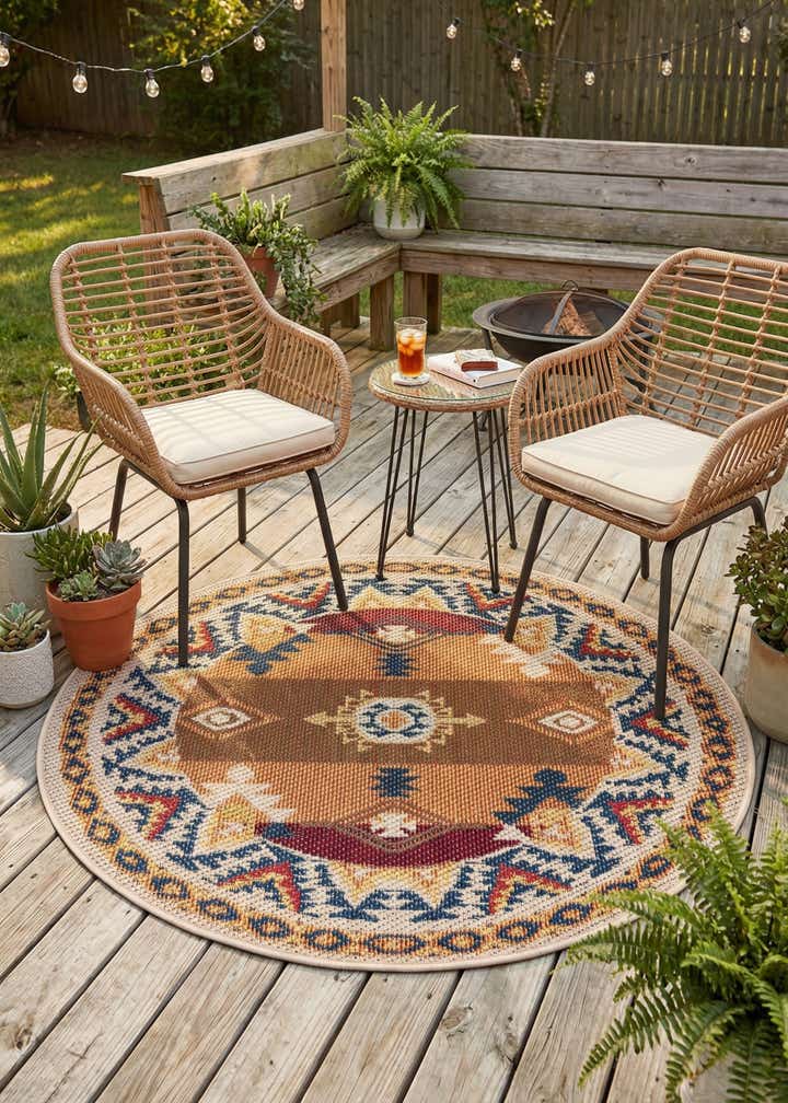4' x 4' Easy-Clean Baja Indoor / Outdoor Round Rug