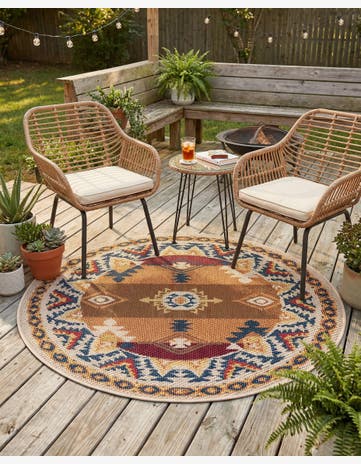 4' x 4' Easy-Clean Baja Indoor / Outdoor Round Rug