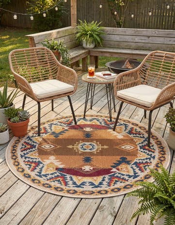 Rust Red Easy-Clean Baja Indoor / Outdoor Round Rug