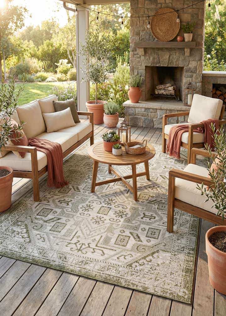 5' 3 x 8' Easy-Clean Aztec Indoor / Outdoor Rug