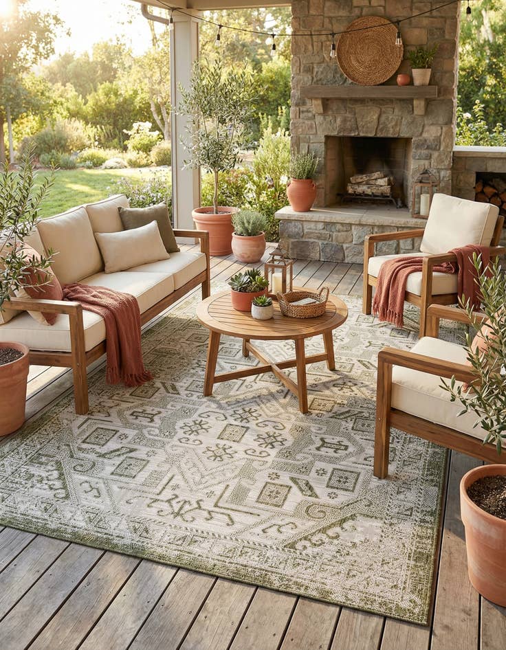 Detail image of 5' 3 x 8'  Washable Aztec Indoor / Outdoor Rug