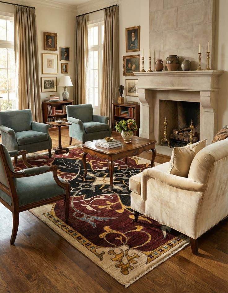 Detail image of 5' 8 x 7' 8  Hand Knotted Peshawar Ziegler Rug