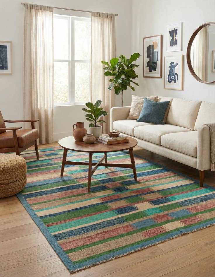 Detail image of 6' 5 x 9' 10  Hand Woven Kilim Modern Wool Rug