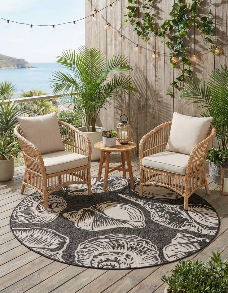 Detail image of 6' x 6'  Washable Coastal Indoor / Outdoor Round Rug